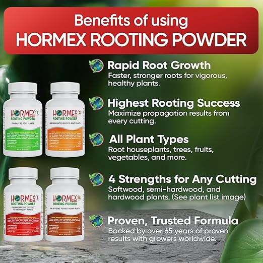 Hormex Rooting Powder #1, 3, 8, 16 (0.10-1.6 IBA) - Rooting Hormone for Delicate & Common Houseplants to Hardwood, Medicinal Plants & Tree Cuttings - Root Stimulator for Plant Cloning & Propagation