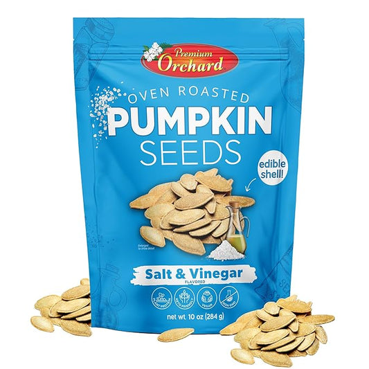 PREMIUM ORCHARD Flavored Pumpkin Seeds Oven Roasted | Salt and Vinegar| High Protein Snacks for Kids and Adults | Vegan Snack | Non GMO | KETO
