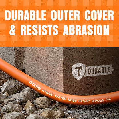 Garden Hose 100 ft x 5/8", NON-EXPANDING Flexible Water Hose, Kink Resistant Lightweight Hybrid Hose, Leakproof Yard Hose with Male to Female Fittings