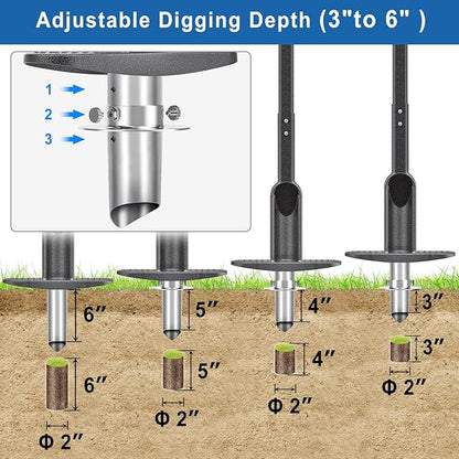 Grass Plugger Tool with Adjustable Digging Depth from 3 to 6 Inch Bulb Planter with Long Handle Plug Cutter Bulb Transplanter Tool for Plants Digging Holes, Repair of Turf, Transplant Seedling