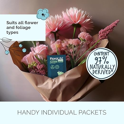 FloraLife Fresh-Cut Flower Food - Sachet Multi-Nutrient & Hydration Solution - 25 Packets