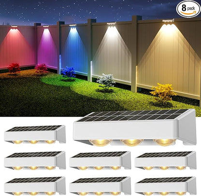 NIORSUN Solar Fence Lights,8 Pack Solars Deck Light,RGB Color,Outdoor Bulb Waterproof Led IP65,Outdoor Fence Light,Power Patio Lamp with Lenses for Outside/Backyard/Railing/Yard(White)