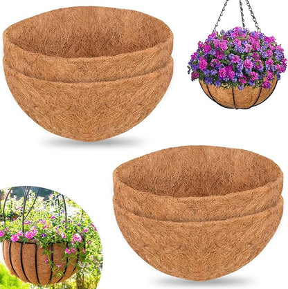 ZeeDix 16 Inch Coco Liners for Hanging Baskets, 4 Pcs Round Coco Liner 100% Natural Coco Fiber Basket Coconut Replacement Liner for Hanging Baskets Planters Flowers Vegetables(16in-4pcs)