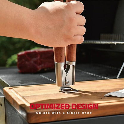 Heavy-Duty Rose Wooden BBQ Grilling Tools Set. Extra Thick Stainless Steel Multi-Function Spatula, Fork & Tongs | Essential Accessories for Barbecue & Grill. Ideal Gift for Father…