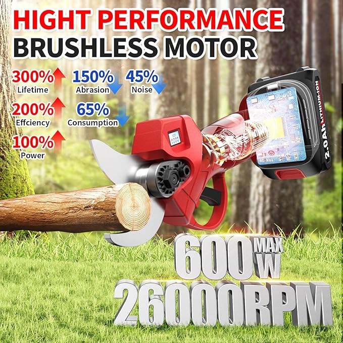 Electric Pruning Shears, 1.4" Cutting Diameter Electric Pruner with LCD Display＆2Pcs 2.0Ah Rechargeable Battery, Brushless Motor Cordless Pruning Shears for Tree Trimming Branch Cutter