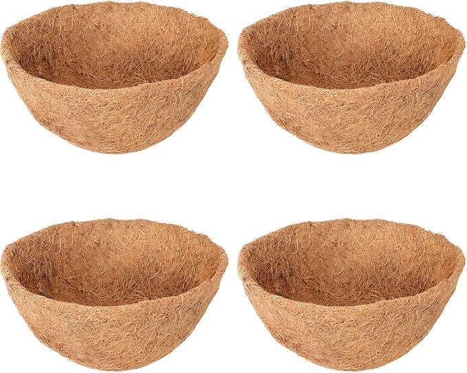 Halatool 4PCS 14 Inch Coconut Liners for Planters Round Hanging Basket Liners 100% Natural Replacement Coconut Fiber Liner for Garden Flower Pot Vegetables Herbs