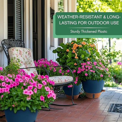 8/10/12 Inch Large Self Watering Pots for Indoor Plants Plastic Plant Pot for Outdoor Plants, Water Level Window & Spacious Reservoir Flower Pots Decorative Planter with Drainage and Tray (Blue)