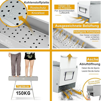 Charcoal Grills Commercial Quality Portable Multiple Size Hibachi BBQ Lamb Skewer Folded Camping Barbecue Grill for Garden Backyard Party Picnic Travel Outdoor Cooking Use(31.6x7.1x5.1 inch)