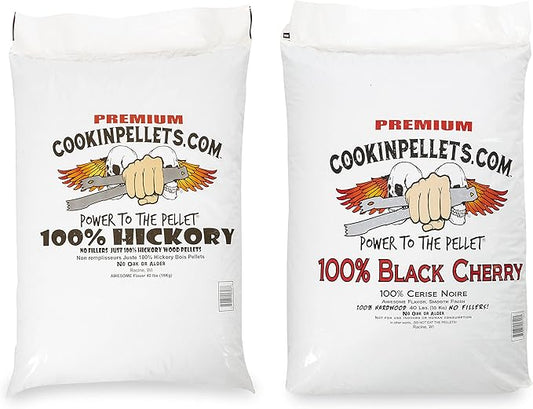 CookinPellets Black Cherry Smoker Smoking Hardwood Wood Pellets Bundle w/CookinPellets Premium Hickory Grill Smoker Smoking Wood Pellets, 40 Lb Bags