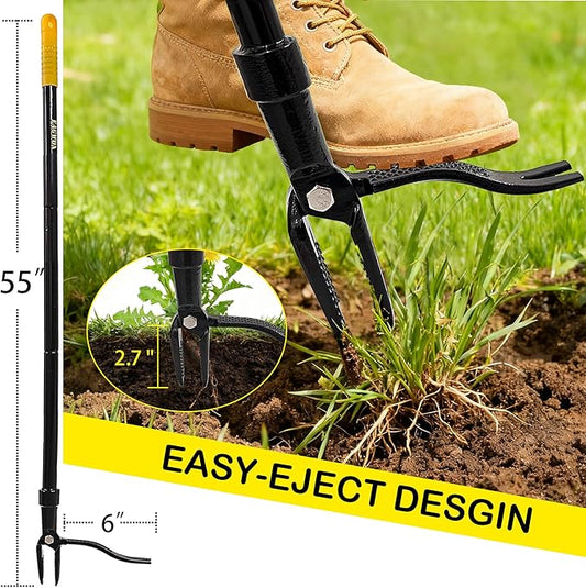 55-Inch Stand Up Weed Puller Tool, 4-Claw Steel Head Design, Long Handle for Dandelions and Crabgrass