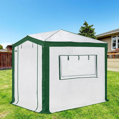 EAGLE PEAK 8x6 Portable Walk in Greenhouse with Polyester Reinforced Corners, Instant Pop Up Indoor Outdoor Gardening Green House, Roll Up Zipper Entry Doors and Mesh Windows, Green/White