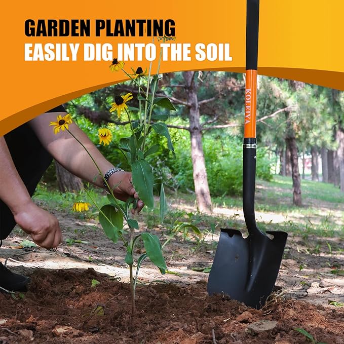 Heavy Duty Digging Shovel 57 Inch Fiberglass Handle with Serrated Steel Blade Ergonomic Grip for Gardening Landscaping Construction