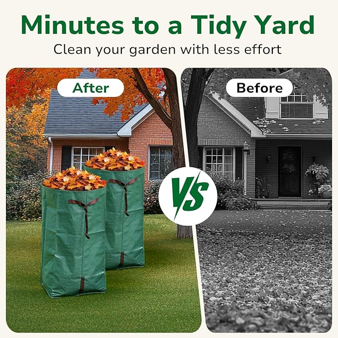 GreatBuddy Lawn Bag, 72 Gallon Yard Waste Bags, Heavy Duty PP Garden Leaf Bags for Leaves, Grass and Debris, Reusable & Foldable Leaf Collector with Handles, Wide Opening and Self-stand Design, 2 Pack