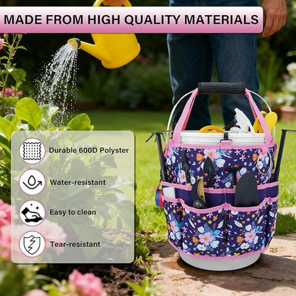 KUNN 5 Gallon Bucket Tool Organizer 18-Pocket Heavy-Duty Bucket Caddy with Hangable Handle & Comfort Grip Pad | Gardening Tool Bag, Garden Organizer Storage Bag Accessory for Gardeners, Purple