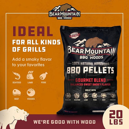 Bear Mountain All Natural Gourmet Blend Wood Pellets for Smoker, Grill & BBQ, 20 Lbs
