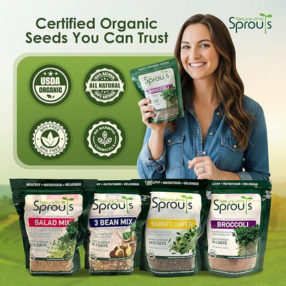 Nature Jims Broccoli Sprouts & Radish Seeds – Organic Broccoli Sprouts, Organic Radish Seeds, Non-GMO for Indoor/Outdoor Growing, Microgreens Bundle, 8oz + 16oz