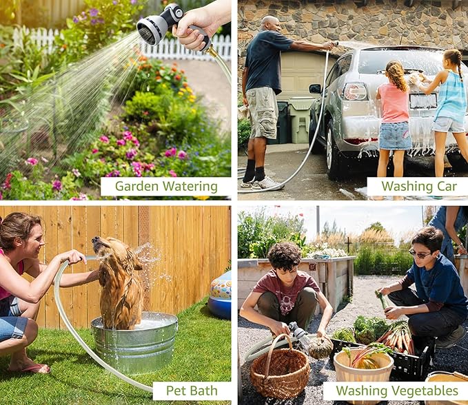 Tuyeho Retractable Garden Hose Reel 5/8" x 90 ft, Wall Mount Water Hose Reels with Automatic Slow Rewind System, Outdoor Hoses Reel with 2 Hose Nozzles for Garden Watering, Car Wash, Pet Shower