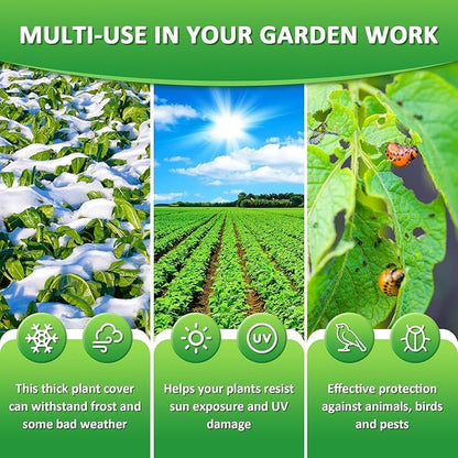 EAONE 12 Pack Plant Covers Freeze Protection, 32x47'' Winter Frosts Cloth for Outdoor Plants, Reusable Frost Blankets Drawstring Bags for Cold Freeze Sun Protection Bird Insect Prevention,White