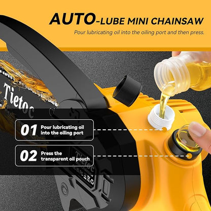 Tietoc Chainsaw, Electric Mini Chain Saw Cordless Power Hand Saw with 4000mAh Battery and Oil System for Tree Trimming & Wood Cutting, Garden Tools Gift for Men Dad Husband Gardener | 6 Inch