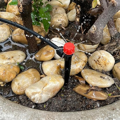 50PCS Drip Irrigation Emitters, Kalolary Adjustable 360 Degree Water Flow Drippers Emitters for 1/4" Drip Irrigation System Tubing, Garden Irrigation Drippers for House Garden Flower beds(Red)