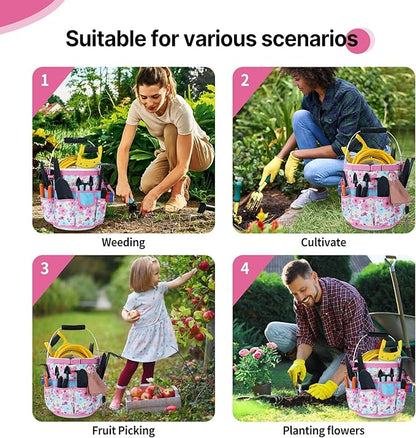 MELOTOUGH Bucket Caddy Organizer Bucket Tool Organizer for Garden Tools Fit 3.5 to 5 Gallon Bucket (Pink Flower)