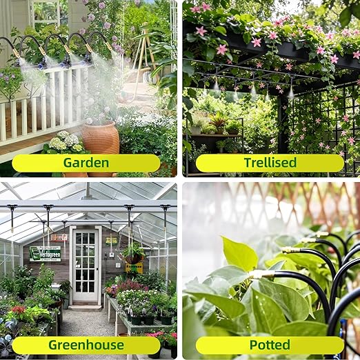 Drip Irrigation System for Garden - 60 Ft Drip Irrigation Kit with 19 360°Adjustable Copper Nozzles Hose, Automatic Atomizing Plant Watering Sprinkler System for Yard, Lawn, Greenhouse, Potted