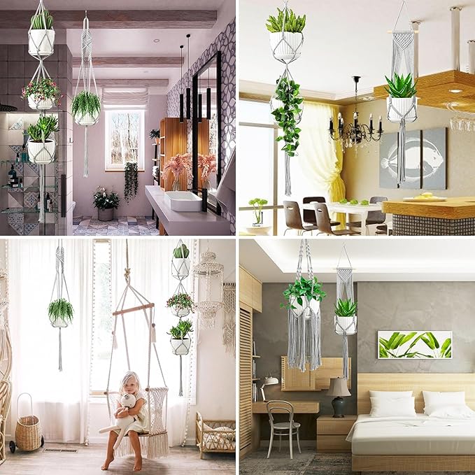 Macrame Plant Hangers, 6Pack Hanging Planters for Indoor Plants w/ 6 Set Hangers Kit Handmade Macromay Plant Hangers Indoor Flower Pots Holder Stand for Boho Home Décor (POTS NOT Included)