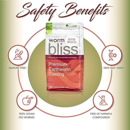 Worm Bliss (1 Cubic Ft, 30lbs) - Organic Worm Castings for Plants & Gardening - OMRI-Listed Earthworm Castings for Plants, Vegetables, Flowers, & Potting Soil - Garden Fertilizer Rich in Nutrients