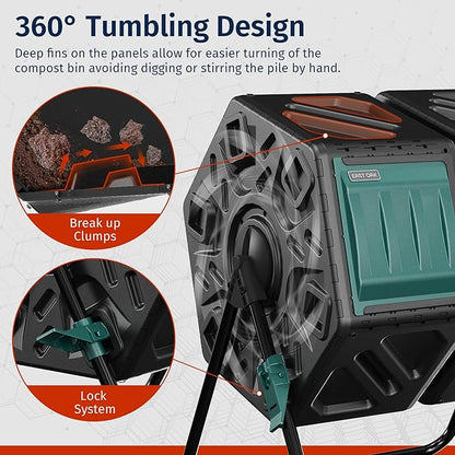East Oak Dual Chamber Outdoor Compost Tumbler, 2×18.5 Gallon Compost Bin, Rotating Composter with Aeration & Locking System for Garden, Kitchen & Yard