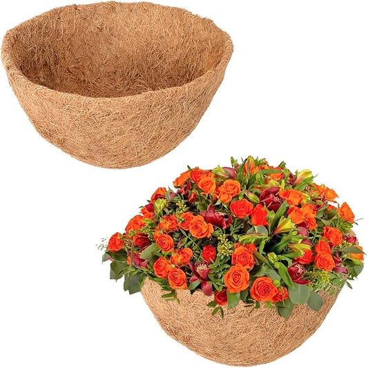 Halatool 2 PCS 10 Inch Round Coco Liners Hanging Basket 100% Natural Replacement Coconut Fiber Liner for Garden Flower Pot Vegetables Herbs