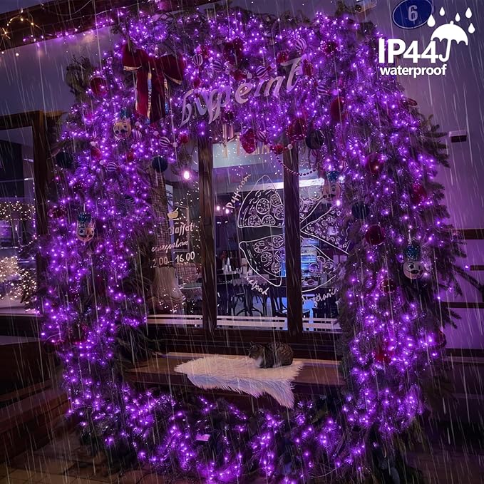 YEGUO 66ft 200 LED Christmas Lights Outdoor Waterproof, Purple String Lights Indoor, Twinkle Christmas Tree Lights Plug in with Timer Memory 8 Modes
