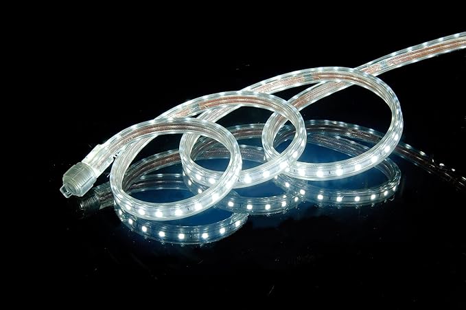 CBConcept UL Listed, 30 Feet, Super Bright 8100 Lumen, 6000K Pure White, Dimmable, 110-120V AC Flexible Flat LED Strip Rope Light, Commercial Grade, Indoor Outdoor use, Ready to plug n shine