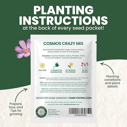 Crazy Cosmos Mix - Large 5g Envelope - 600 Flower Seeds for Planting - Cosmos bipinnatus