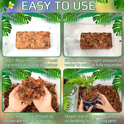 Halatool 6 Pcs Coco Husk Chips for Plants - 6.6 LB 100% Organic Coconut Coir Chips with Low EC and pH Balanced, Compressed Coco Substrate Growing Mulch Medium for Landscaping, Herbs, Plants, Flowers