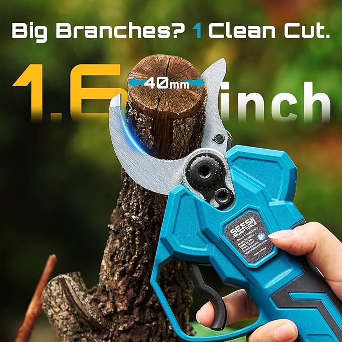 SEESII 2-in-1 Pole Pruning Shears: 1.6" Cutting Diameter Cordless Electric Pole Pruners - Brushless Motor, Dual 4.0Ah Batteries, Extra SK5 Blade, 4 Modes Adjustable Branches Cutter for Tree & Flower