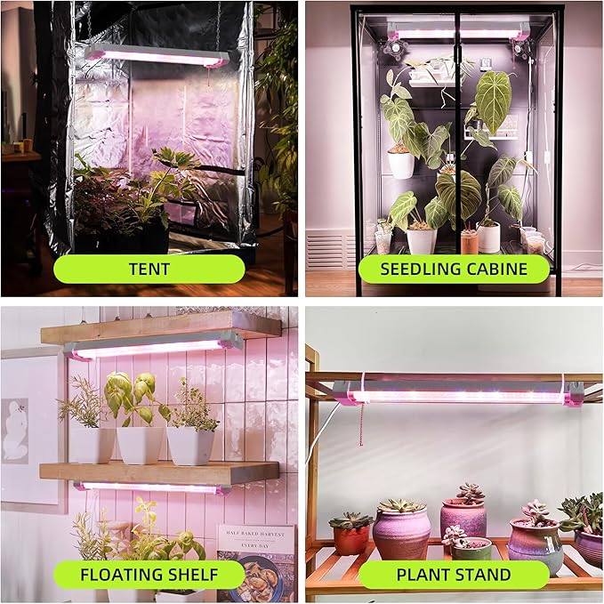 Hlite 4 Pack 16inch Adjustable Full Spectrum Plant Growing Lamps- Linkable Grow Lights for Indoor Plants Plug and Hanging Design with On/Off Switch Hanging Grow Light from Seedling to Flowering,White