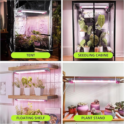 Hlite 4 Pack 16inch Adjustable Full Spectrum Plant Growing Lamps- Linkable Grow Lights for Indoor Plants Plug and Hanging Design with On/Off Switch Hanging Grow Light from Seedling to Flowering,White