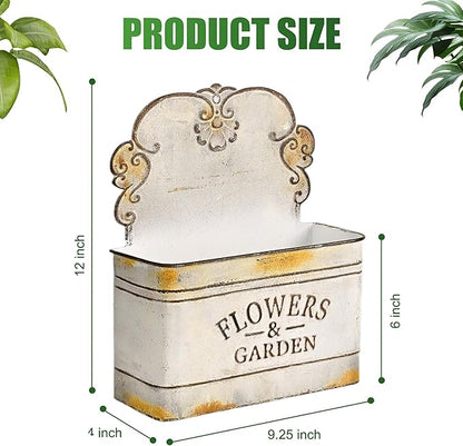 CVHOMEDECO. Farmhouse Metal Wall Planter Rustic Galvanized Flower Holder Wall Mount Flower pots for Indoor, Outdoor and Wall Decor, Set of 2 (Grey)