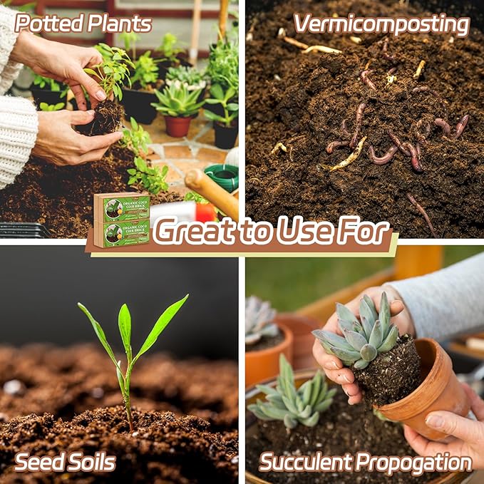 Riare 8pcs Organic Coco Coir Bricks Soil Blocks- 100% Natural Compressed Coco Peat Brick Coconut Fiber Substrate with Low EC& pH Balance, High Expansion Coco Coir Pith Coconut Husk for Garden