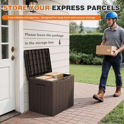 32 Gallon Deck Box Outdoor Indoor Waterproof Storage Box for Patio Furniture, Pool Accessories, Garden Tools, and Cushion Storage, Brown