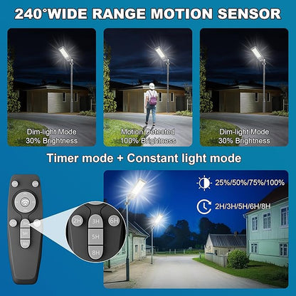 9500W Solar Lights Outdoor Waterproof, Commercial Street Lights Solar Powered Dusk to Dawn 243 LEDs with Remote/Motion Sensor, IP67 for Parking Lot/Garden/Yard, 2 Pack