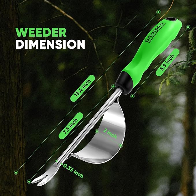 Grootpow HW1 Hand Weeder Tool, Weed Puller Tool with Ergonomic Handle for Garden - Durable Unique Lever Design Dandelion Weeder Tool with V-Shaped Forks for Easy Weed Removal - in Gift Box