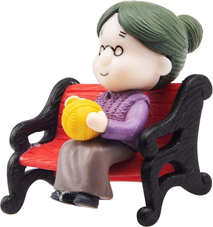 Mini Park Bench Grandpa Grandma Model Ornament Accessories for Bonsai Craft Miniature House Fairy Garden Decor-for DIY Decoration