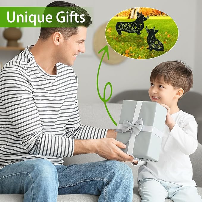 Corgi Metal Garden Stakes Yard Decor, 2PCS Black Corgi Dog Silhouette Statues Garden Decorative Gifts for Yard Art, Patio, Outside, Lawn Ornaments, Dachshund Outdoor, Yard Art