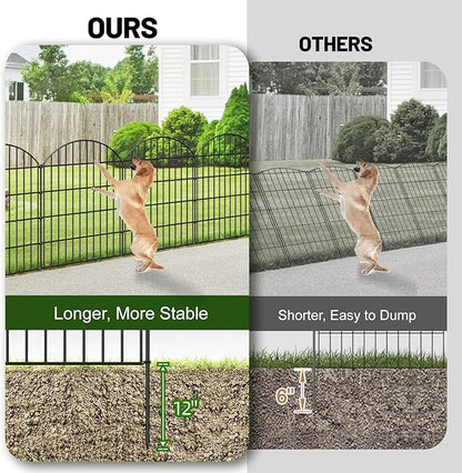 Metal Garden Fence 36in (H) x 23.3ft (L), 10 Panels + 11 Stakes Dog Fences Border Fence Animal Barrier, No Dig Garden Fencing for Yard Flower Bed Lawn Patio Outdoor, CTW3610 Black