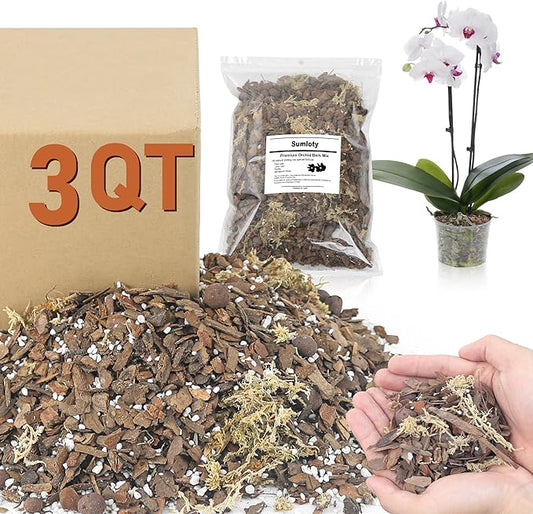 Orchid Potting Mix for Repotting - 3QT Fast-Draining Soil with Pine Bark, Perlite, Moss & Leca Clay, Breathable Mix for Healthy Roots,Ideal for Repotting & Indoor Orchid Plants