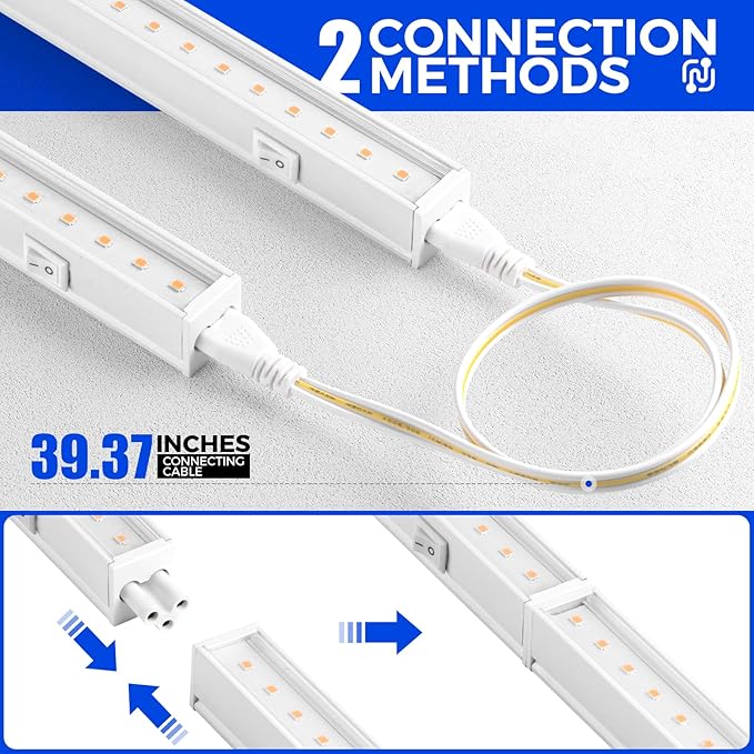 Barrina Grow Lights for Indoor Plants, Full Spectrum Sunlight, 1FT White Cover Plant Growing Lamp, LED Grow Light Bulbs, T5 Grow Light Strip, Plug and Play, Yellow, 4-Pack