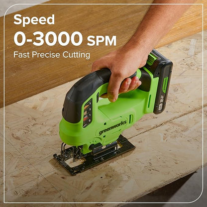 GREENWORKS 24V (8-TOOL) Combo (Drill, Impact Driver, Circular Saw, Reciprocating Saw, Jigsaw, Multi-Tool, Sander, Flashlight), 4.0Ah + (2) 2.0Ah (Power Bank) Batteries, (2) Cables, 65W Rapid Charger