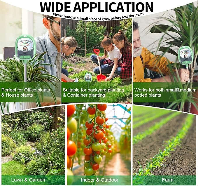 HSLGOVE 4-in-1 Soil Test Kit – Soil Moisture Meter, pH, Fertility & Sun-Light, No Battery Required, Large Dial Soil Tester for Indoor & Outdoor Gardening, Lawn, Farm – BabyGreen