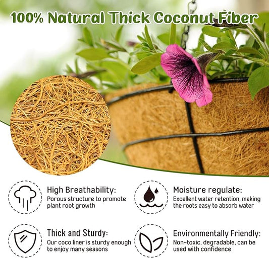 Legigo 6 Pack 8 Inch Hanging Basket Coco Liners Replacement, 100% Natural Round Coconut Coco Fiber Planter Basket Liners for Hanging Basket Flowers/Vegetables